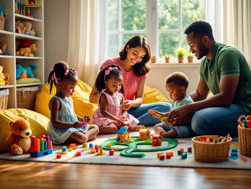 Parents and children playing